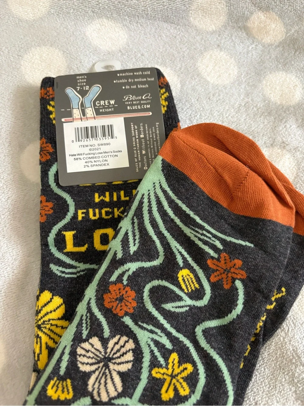 Blue Q Mens Crew Socks - Hate Will Eff Lose - NWT